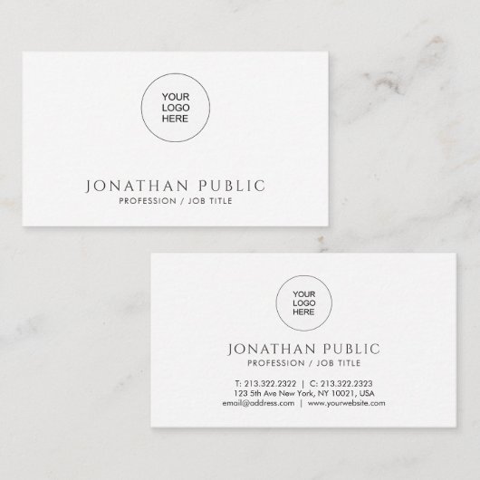 Custom Modern Simple Template Upload Your Logo to Visitekaartje (Voorkant / Achterkant)