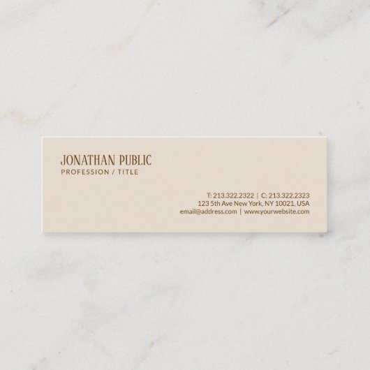 Custom Modern Stylish Brown & Beige Template Mini Mini Visitekaartje (Achterkant)