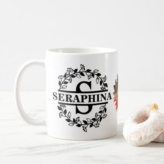 Custom Modern Sunflower Foto Floral S Monogram Koffiemok (Met donut)