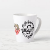 Custom Modern Sunflower Foto Floral S Monogram Latte Mok (Rechterhoek)