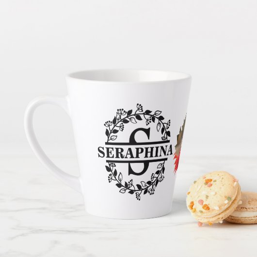 Custom Modern Sunflower Foto Floral S Monogram Latte Mok (In situ)