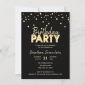 Custom Modern Trendy Gold Black BIRTHDAY PARTY Kaart (Voorkant)