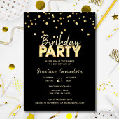 Custom Modern Trendy Gold Black BIRTHDAY PARTY Kaart