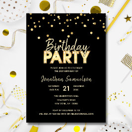 Custom Modern Trendy Gold Black BIRTHDAY PARTY Kaart