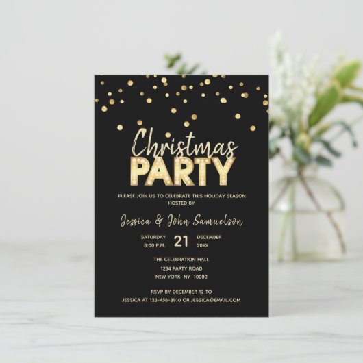 Custom Modern Trendy Goud Zwart KERSTFEEST Kaart (Staand voorkant)