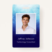 Custom Modern Unique Blue Photo ID Employee Badge (Voorkant)
