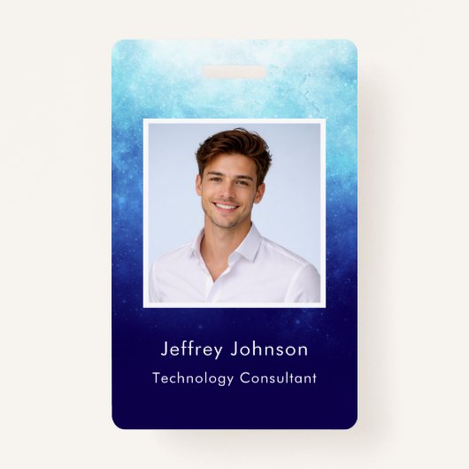 Custom Modern Unique Blue Photo ID Employee Badge (Voorkant)