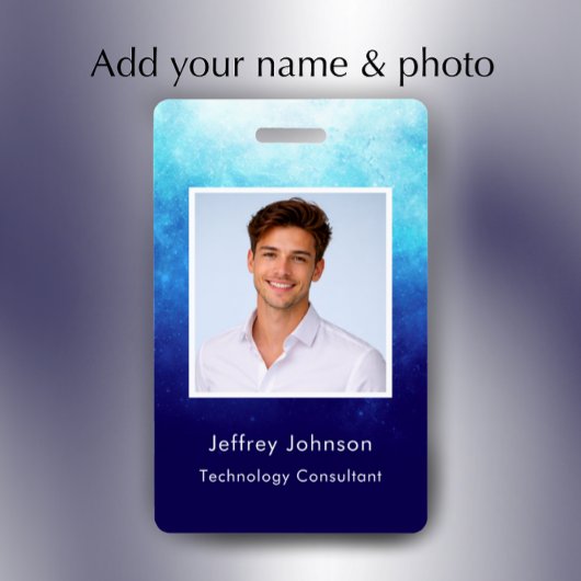Custom Modern Unique Blue Photo ID Employee Badge