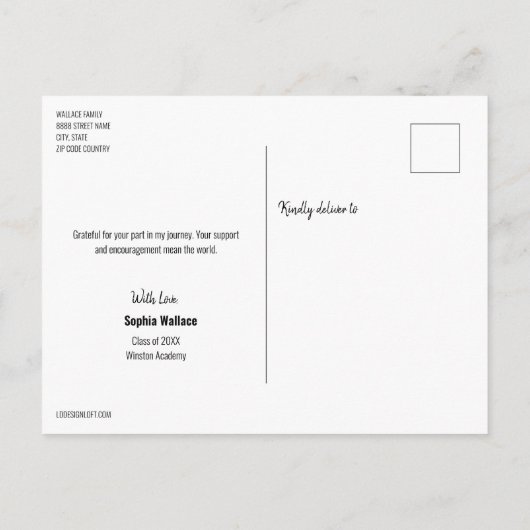 Custom Modern Vertical Photo Afstuderen Dank u Aankondigingskaart (Achterkant)