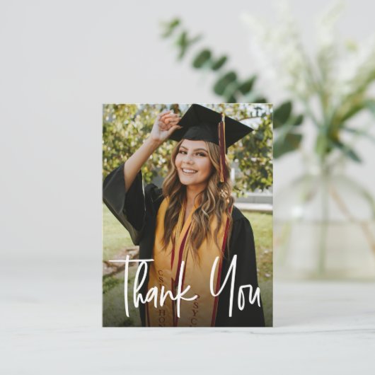 Custom Modern Vertical Photo Afstuderen Dank u Aankondigingskaart (Staand voorkant)