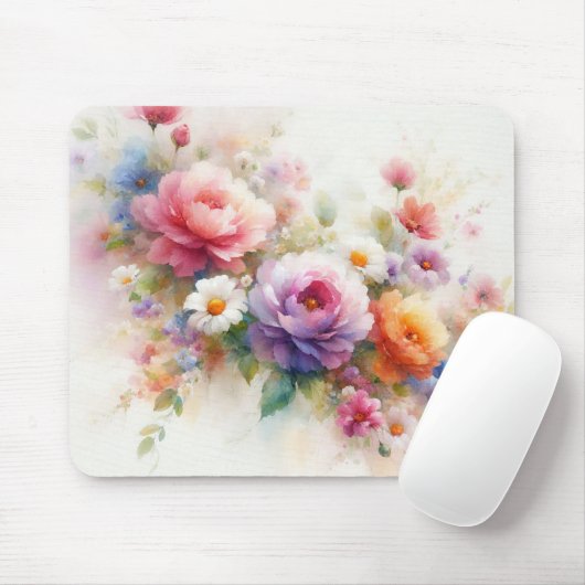 Custom Modern Watercolor Flowers Name Template Muismat (Met muis)