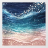 Custom Modern Waterverf Blue Ocean Wave Funny Raamsticker (Vel)