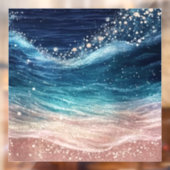 Custom Modern Waterverf Blue Ocean Wave Funny Raamsticker (Vel 2)