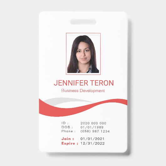 Custom Modern White Employee ID Kaart met barcode Badge (Voorkant)
