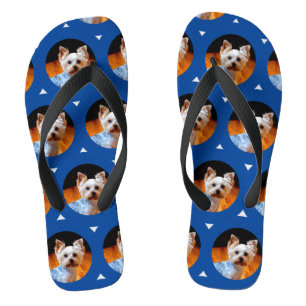 Custom Modern Your Pet Photo Pattern Blauw Schatti Teenslippers