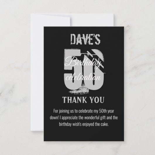 Custom Modern Zwart Any Age 50 Verjaardag Bedankkaart (Voorkant)