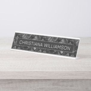 Custom Modern Zwart Faux Glitter Patroon Bureau Naambordje
