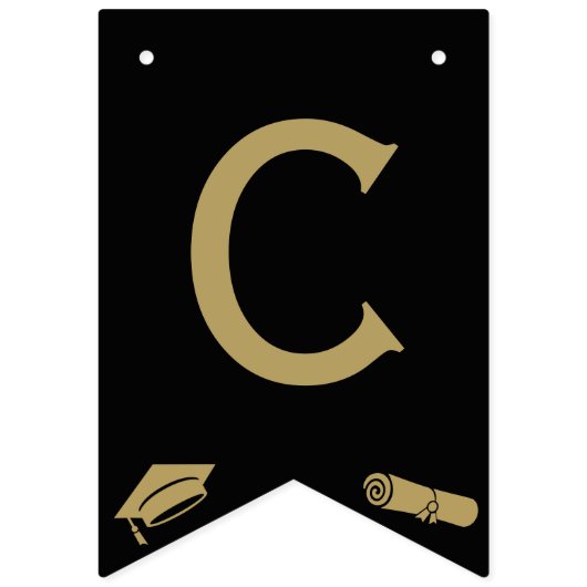 Custom Modern Zwart, Goud Afstuderen Gefeliciteerd Vlaggetjes (Eerste vlag)