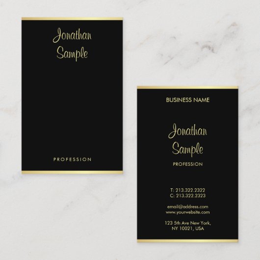 Custom Modern Zwart Goud Cool Handgeschreven Naam Visitekaartje (Voorkant / Achterkant)