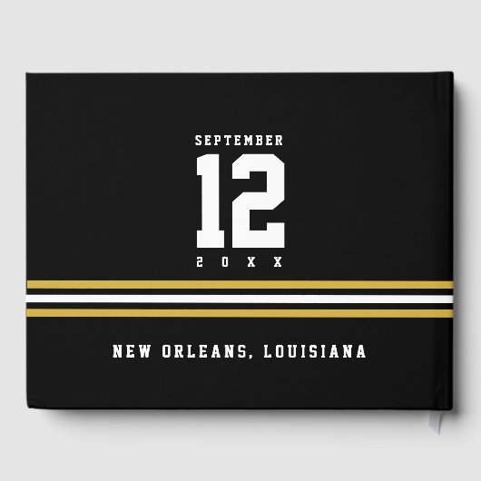 Custom Modern Zwart Wit Goud Bruiloft Gastenboek (Achterkant)