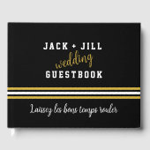 Custom Modern Zwart Wit Goud Bruiloft Gastenboek (Voorkant)