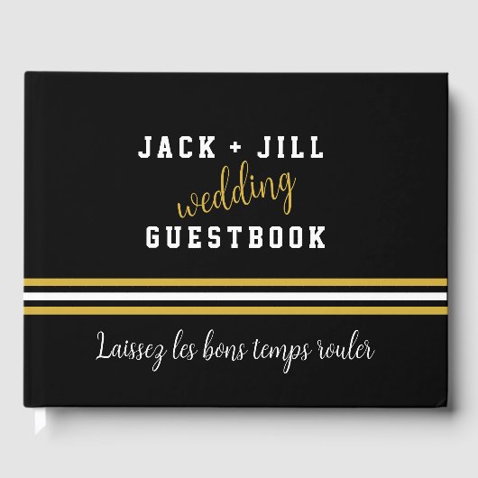 Custom Modern Zwart Wit Goud Bruiloft Gastenboek (Voorkant)