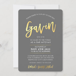 CUSTOM moderne Bar Mitswa voor GAVIN grijs faux go Kaart