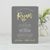CUSTOM moderne Bar Mitzvah voor RYAN grijs faux go Kaart (Staand voorkant)