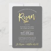 CUSTOM moderne Bar Mitzvah voor RYAN grijs faux go Kaart (Voorkant)