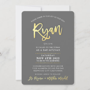 CUSTOM moderne Bar Mitzvah voor RYAN grijs faux go Kaart
