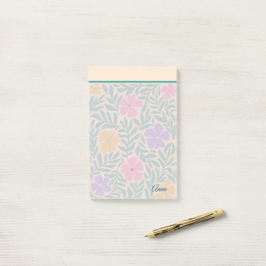 Custom Moderne bloementuin Roze Groen Post-it® Notes (Op bureau)