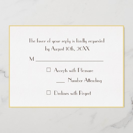 Custom Moderne Elegant Party RSVP White Faux Gold Folie Uitnodiging (Achterkant)