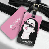 Custom Modieuze Zwart Roze Modern Meisje Graphic Bagagelabel