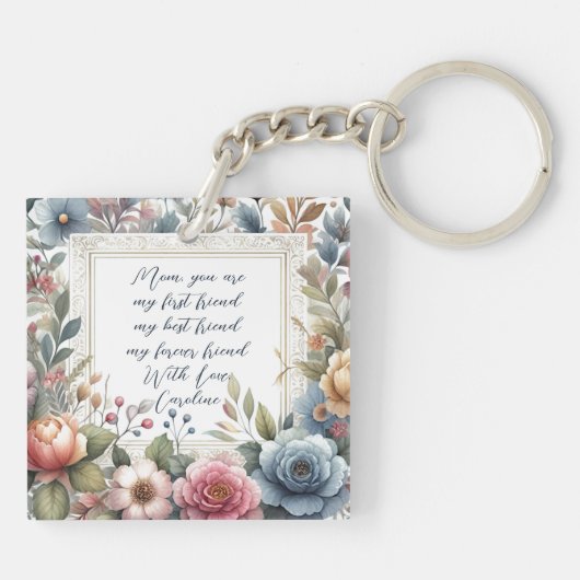 Custom Mom Daughter Beste Vrienden Quote Bloemenku Sleutelhanger (Achterkant)