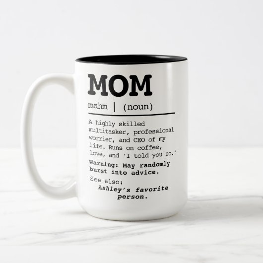 Custom Mom Definition Mok, verjaardagscadeau voor Tweekleurige Koffiemok (Links)