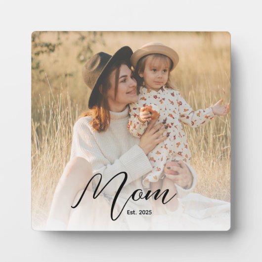 *Custom Mom Est. Modern Script White Overlay Photo Fotoplaat (Voorkant)