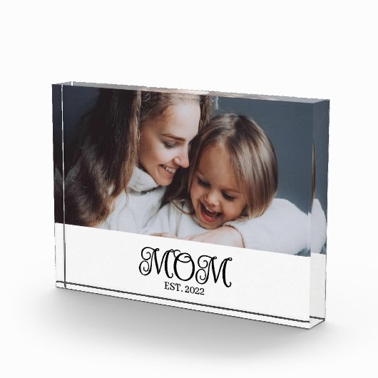 Custom Mom Established Modern Script Photo Block Fotoblokken (Rechts)