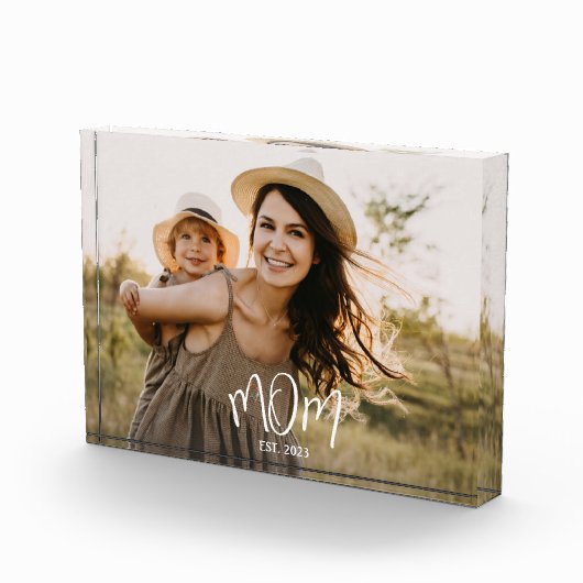Custom Mom Established Modern Script Photo Block Fotoblokken (Rechts)