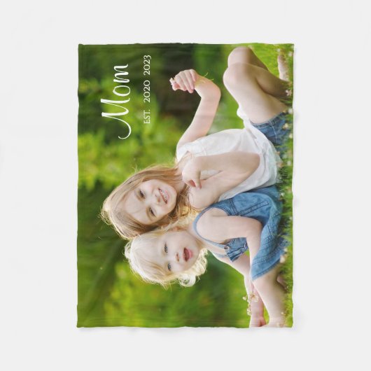 Custom Mom Established Modern Script Photo Fleece Deken (Voorkant)