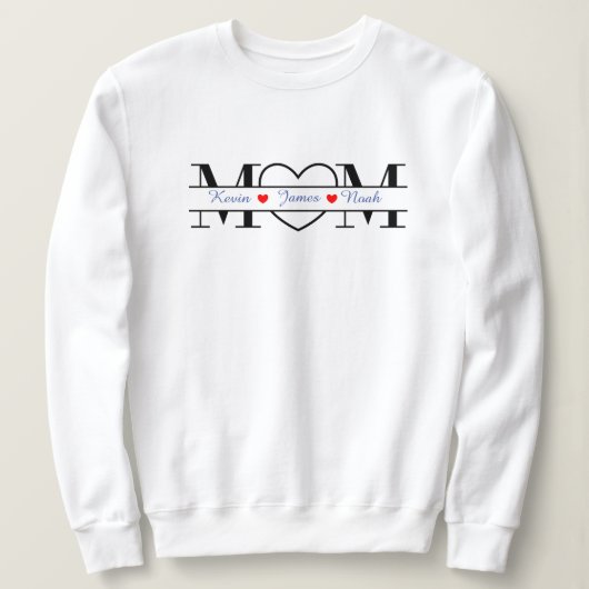 Custom Mom Sweatshirt met Kinder namen in het hart (Design voorkant)