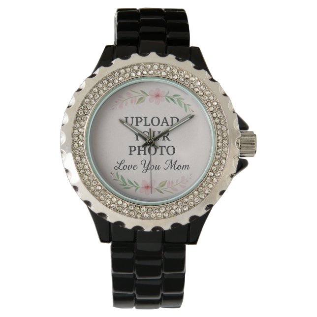 Custom Mom Watch – Upload uw foto – Bloemen Pers Horloge (Voorkant)
