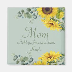 Custom Mom Zonnebloem Bloem 4 tot 8 Kinder Namen Magneet