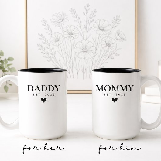Custom Mommy & Daddy Mug Set Gift for Baby Shower Tweekleurige Koffiemok