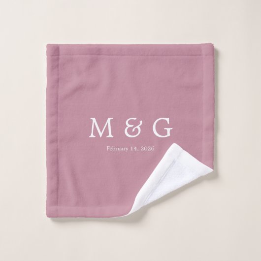 Custom Monogram and Date Personalized Dusty Rose Washandje (Wasdoekje)