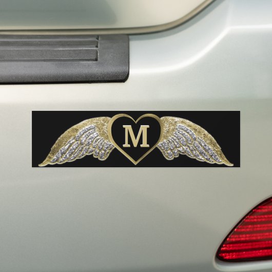 Custom Monogram Angel Wings Bumpersticker (Op auto)