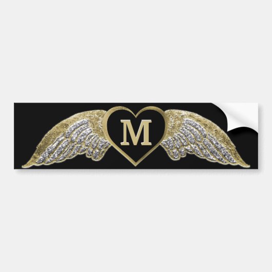 Custom Monogram Angel Wings Bumpersticker (Voorkant)