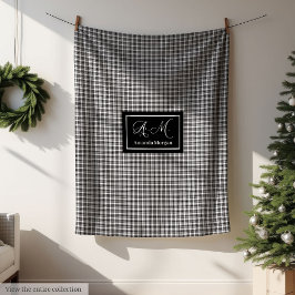 Custom Monogram Black White Buffalo Plaid Blanket Fleece Deken