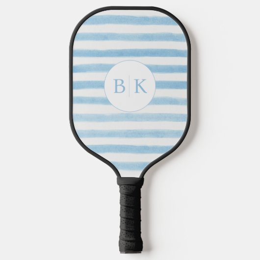 Custom Monogram Blauw Gestreepte Pickleball Paddle (Voorkant)