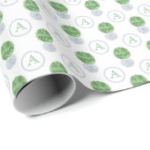 Custom Monogram Blauw Groen Preppy Boxwood Cadeaupapier (Rol Hoek)