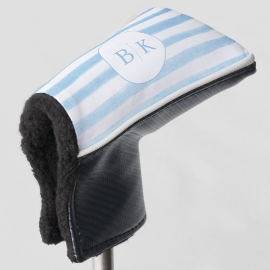 Custom Monogram Blue Striped Golf Head Cover (3/4 voorkant)